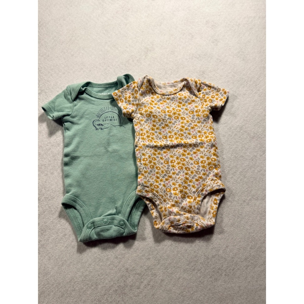 Carters Newborn Bodysuit Set 2pk Green Dinosaur Floral Print Short Sleeve NB